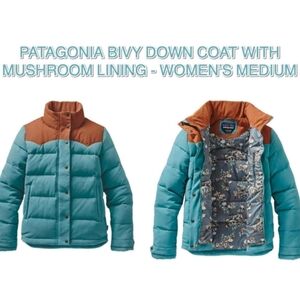 Women's Patagonia Bivy Down Coat Jacket Size Medium Blue Mushroom Puffer